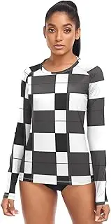 [RPLIFE] Womens White & Black Checkerboard UV Protection Long Sleeve Sun Shirts Sizes XS-XL