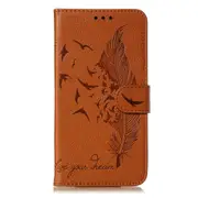 Feather Pattern Litchi Texture Horizontal Flip Leather Case with Wallet & Holder & Card Slots For Galaxy A50(Brown)