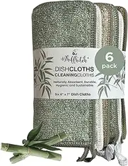 [Whiffkitch] 6pk Bamboo Dishcloths - Solid, Absorbent, Reusable & Hygienic Durable Kitchen Dishcloths - Sage, White, Beige