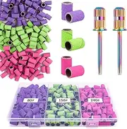 Rolybag Sanding Bands for Nail Drill Sanding Bands#80#150#240 Grits 210Pcs Color Coarse Fine Nail Sanding Bands 2Pcs Nail Drill Bits 3/32" Mandrel Bits Portable Storage Box Set