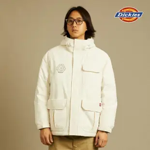 【Dickies】男款奶油色羽絨羊羔絨連帽多口袋工裝保暖厚外套｜DK012577C10