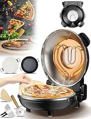 Electric Pizza Maker 1200W, 12" Indoor Pizza Oven with Pizza Stone & Grill Pan, Built-in Thermometers, Timer, Viewing Window, Heats up to 420℃ Pizza Cooker