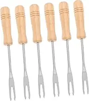 LABRIMP Fondue Forks 6-Pack Blending Forks Comfortable Wooden Handle Versatile for Cheese Fondue Fruits Ice and Corn Easy to Clean Carry