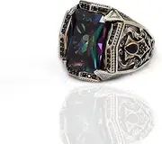 [BayVog] 925 Sterling Silver Mens Ring, MysticTopaz GemStone Handmade Men Silver Ring, Turkish Silver Ring gifts for men handmade rings valentines day gifts for him