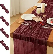 Leetaltree 4 Pack Burgundy Cheese Cloth Table Runner, 35x120 Inch Boho Rustic Cheese Table Runner, Table Runners for Bridal Baby Shower Decorations or Wedding Table Decorations