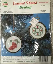 NMI Counted Thread Beading Kit 2402 Christmas Ornament Craft Kit Stocking Wreath