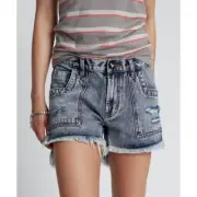 NWT - ONE TEASPOON - Blue Blossom Marlon Low Waist Short - Blue - Size 23