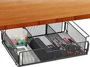 Under The Desk Drawer, Under Table Pencil Holder, Metal Divided Tray Basket for Pens Supplies Cabinet Organization Adults Kids