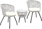 Gardeon 3pcs Wicker Patio Furniture, Bistro Set Table and Chairs Outdoor Lounge Setting Conversation Sets Dining Chair Garden Backyard, Cushion with Rattan Coffee Table Round Grey