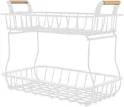 2 Tier Fruit Basket with Durable Material, Vegetable Bread Basket Fruit Bowl Storage Stand Detachable Countertop Metal Rectangular Wire Basket 30x18x30 cm (White)