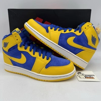 Nike Air Jordan Retro 1 High OG Laney Size 6Y Blue 2013 575441 707 Yellow I III