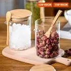 Glass Jar Containers with Airtight Bamboo Lid Spoon Food Storage%Glass@Container