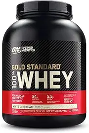 OPTIMUM NUTRITION Gold Standard 100% Whey Protein Powder, White Chocolate, 2.27kg - [2024/2025 plastic neck band packaging may vary]