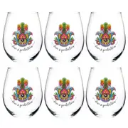 6PK Tallulah Wellness Stemless Wine Glass Tumbler Drinkware Hamsa Clear
