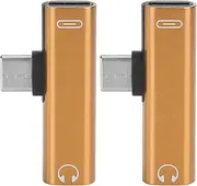 2-Piece USB C to 3.5 mm Audio Adapter, 2-in-1 Headphone Jack Adapter, Assist Audio Cable Charger Headset Distributor Adapter for Mobile Phones (Gold)