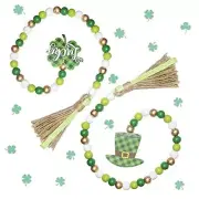St Patricks Day Wood Beaded Garland with Tassel,Farmhouse Rustic Beads Garland
