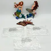 METAL MERMAIDS & CONCH SHELL WALL HANGINGS 3 PIECE SET 10" X 6"