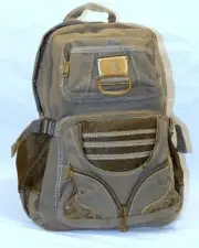 GREEN W/ MESH CANVAS BACKPACK Roomy Muli-purpose school travel hiking