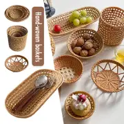 Handwoven Bread Basket Rattan Wicker Storage Tray Tea Drinks Snack Holder Tray