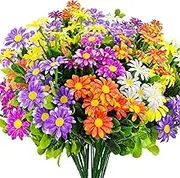 10 Bundles Artificial Daisies Plastic Flowers Outdoor UV Resistant Fake Daisy Faux Plants for Home Window Box Garden Planter Indoor Outside Decorations (Multi-Color)