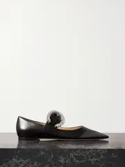[Jimmy Choo] Jimmy Choo - Melva Crystal-embellished Leather Point-toe Flats - Black - IT36 IT 36 Black