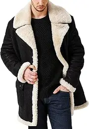 [Zylphorix] Gentlemen's Thickened Sherpa Lined Jacket, Mid-Long Coat with Shawl Collar and Pockets for Winter Season