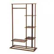 Fin Industrial Vintage Wood Clothes Stand Open Wardrobe With Spacious Storage Shelf