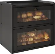 Double Layer Large Bread Box for Kitchen Counter, Wooden Corner Black