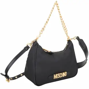 MOSCHINO 金字尼龍雙背帶肩/斜背腋下包(黑色)