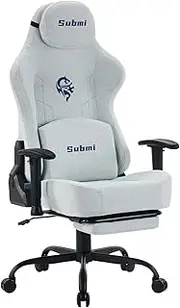 Submi Computer Chair, Ergonomic Gaming Chairs for Adults, Fabric Office Chair with Footrest and Lumbar Support, High Back PC Chair, Comfy, Heavy Duty, Recliner, 150KG, Cross Chair, Light Grey