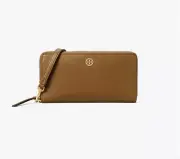 NWT Authentic Tory Burch Robinson Zip Continental Leather Wallet Bistro Brown