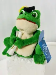 Vintage RUSS FRIBBY Green Graduation Frog Toad 6” Plush Tags