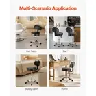 Adjustable Round Rolling Stool with Backrest Swivel Seat Black Home Office Chair