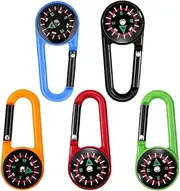 5 Pieces Multifunctional Portable Compass with Carabiner Hook Key Ring Mini Compass Carabiner for Children Camping Outdoor Hiking 5 Colours