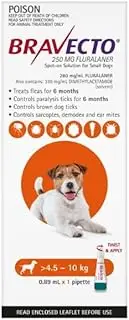 Bravecto Spot On for Small Dogs 4.5-10Kg Orange 2 Pipettes