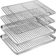 Baking Sheet Tray With Cooling Rack Set 2 Pans + 2 Racks Stainless Steel Pan