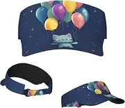 [RLDOBOFE] Sun Visor Hat Adjustable Empty Top Baseball Cap Cat and Balloon Sun Hats for Women Men Sunscreen Visor Caps Summer Beach Sports Hats Black, Black, One Size
