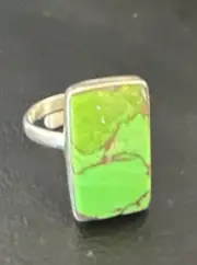 Green Mohave Turquoise Navajo Sterling Silver Ring Adjustable Size 15696