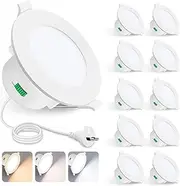ALUSSO LIGHTING LED Downlights Ceiling 10W Dimmable, Cutout ø70-80mm Recessed Spotlights Ceiling Lights 3000K Warm/4000K Neutral/5700K Cool White, IP44 Waterproof for Bathroom Kitchen, 10 Pack