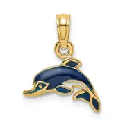 14K Yellow Gold Blue Enamel Dolphin Charm