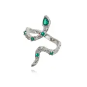 Culturesse Sterling Silver Rhodium Plating Austrian Zircons Open Ring Green