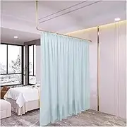 Room Divider Curtain Rod, L-Shape Support Track With Curtain, Hanging Fitting Room Curtain Rod Stand, Beauty Salon Partition Curtain(Blue)