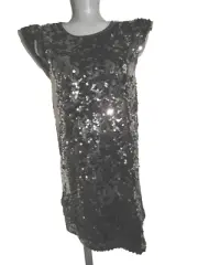 NWT, WONDER NATION Girls' XL 14-16, Black & Silver Sequins Shift Dress, Cap Slvs