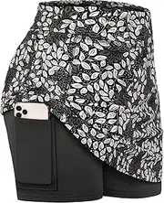 [Blevonh] Women Tennis Skirts Inner Shorts Elastic Sports Golf Skorts with Pockets