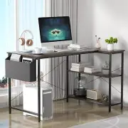 Corner Desk with Storage Shelves, Industrial L-Shaped Gaming Computer Desk