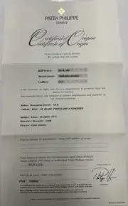 Patek Philippe Authentic Watch Certificate Of Origin Warranty 3919 J Calatrava