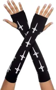 Music Legs Gothic Cross Fingerless Gloves, Black/White, One Size