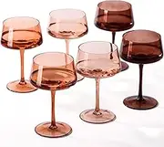 Venus Coupe Glasses Set of 6-13 oz Large Capacity Martini Glassware - Amber Colored Cocktail Glasses- Hand-Blown Colored Champagne Glass-Art Deco Cocktail Glasses Set