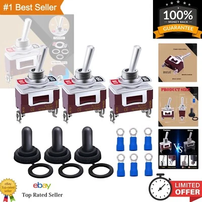Waterproof Heavy Duty Toggle Switch - 12V DC 30A SPST 2 Position ON/Off - 3 Pack