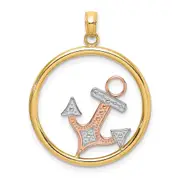 14k Two-tone Gold w/White Rhodium Anchor In Circle Charm